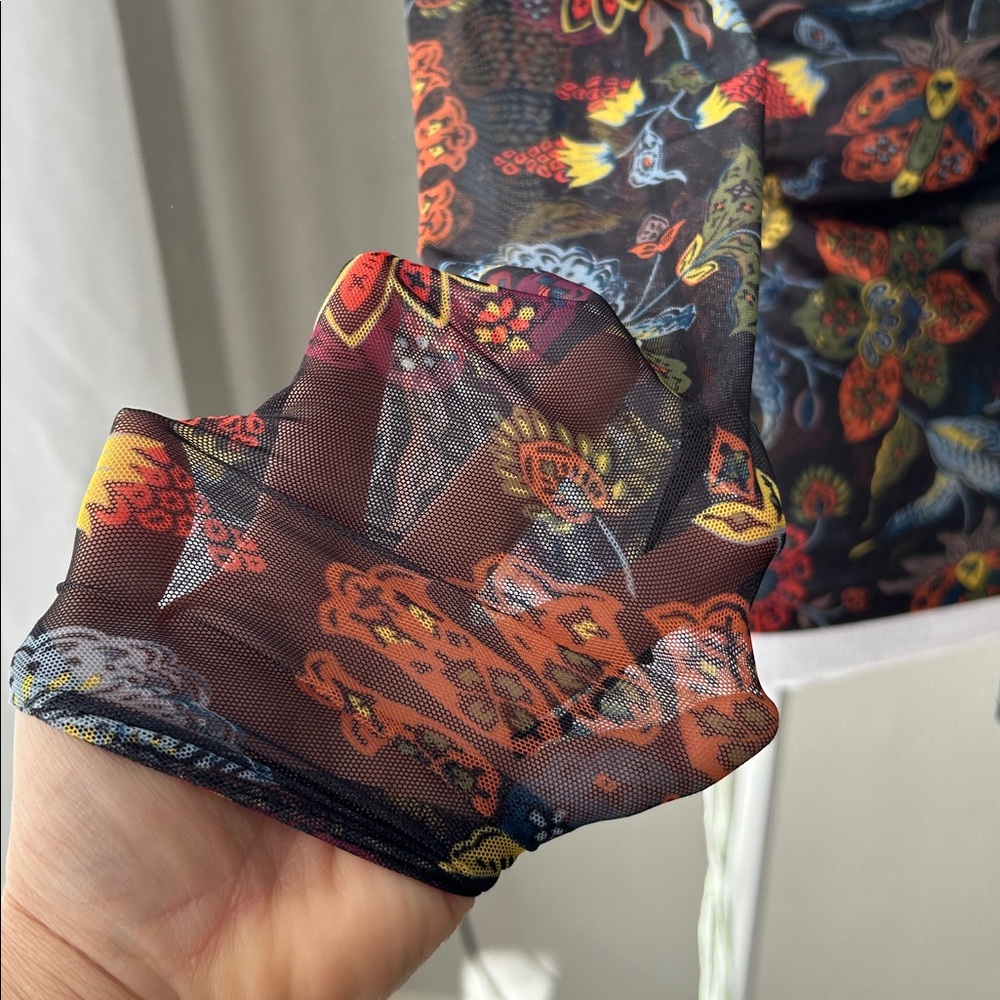 cinq à sept floral mesh mock neck long sleeve top size small - Picture 7 of 12